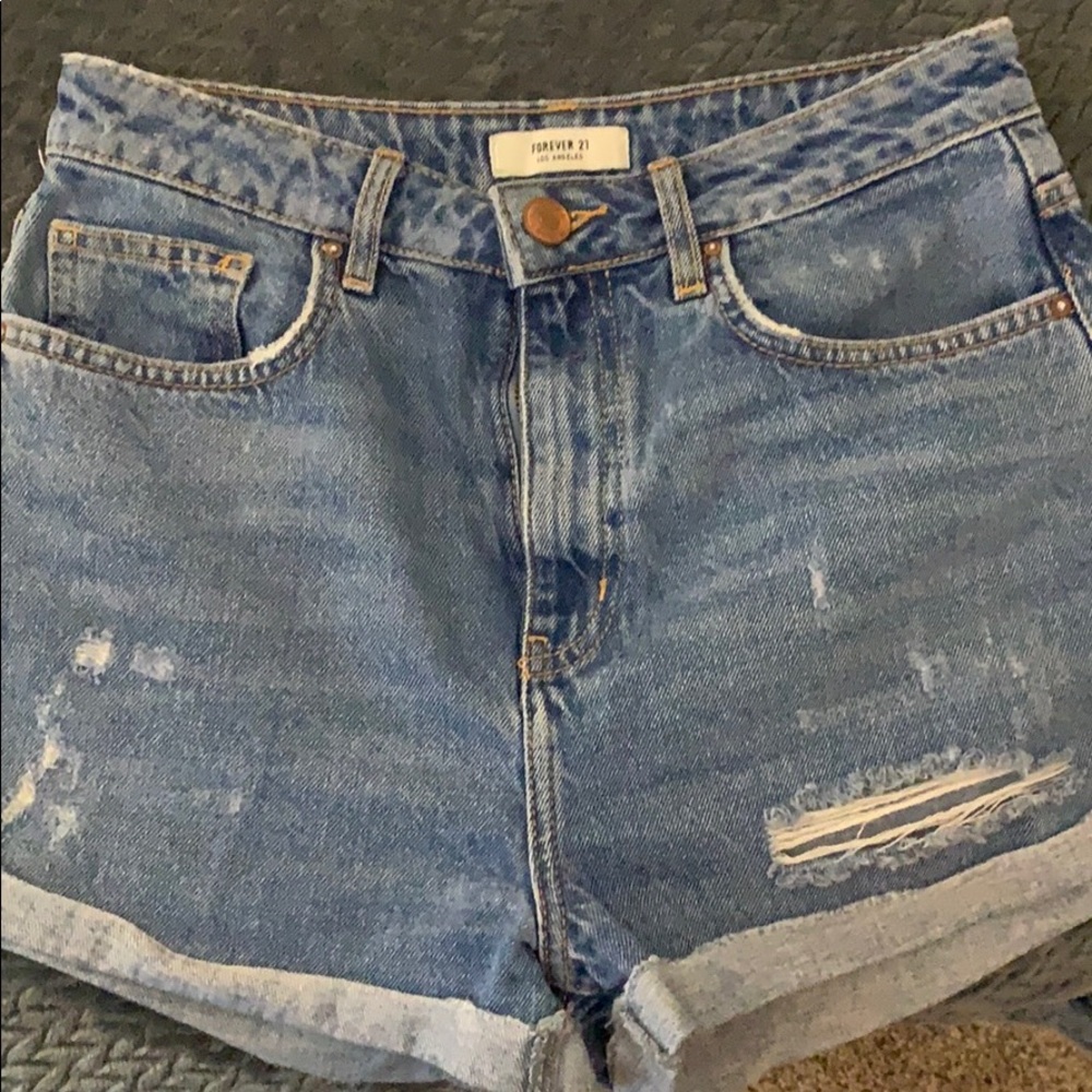 Distressed jean shorts
